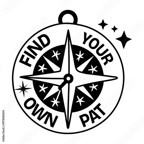 A glyph sticker of a compass with find your own path typography

