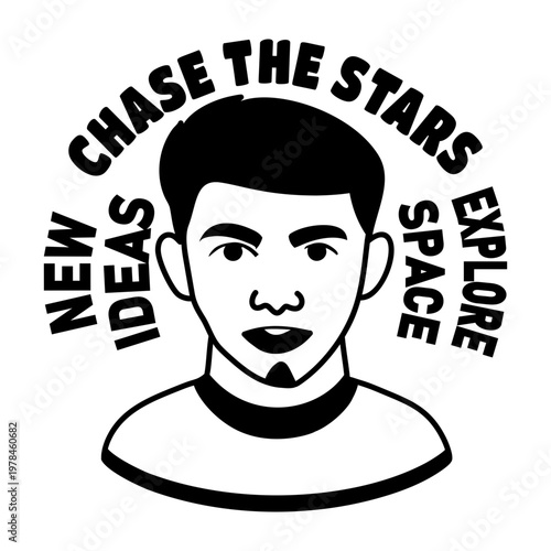 A glyph sticker of a ai person with chase the stars typography 


