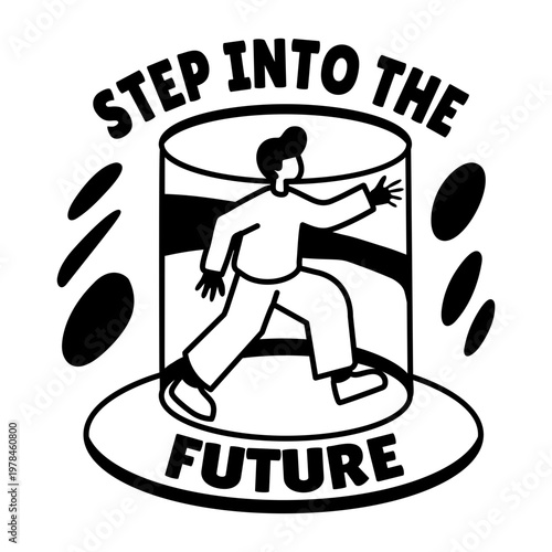 A glyph sticker of a person in the future portal 

