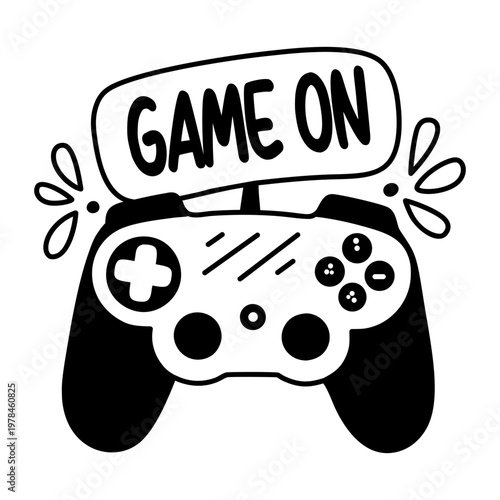 A glyph sticker of a controller with game on typography 

