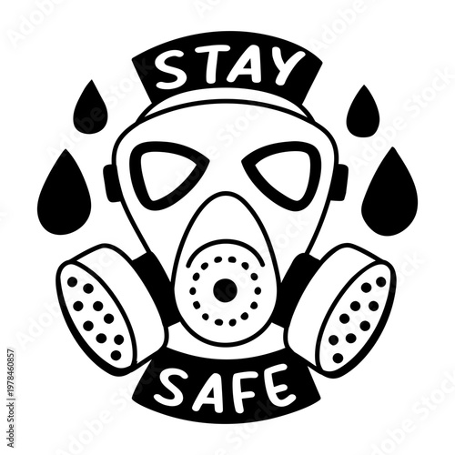 A glyph sticker of a face mask with stay safe typography 

