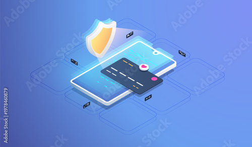 vector of web concept with mobile phone and card payments