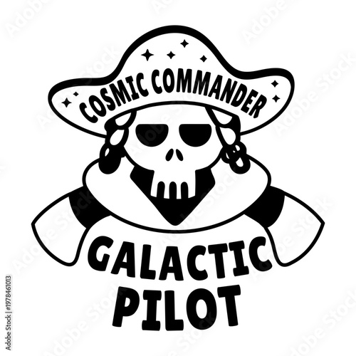 A glyph sticker of cosmic commander with galactic pilot typography 

