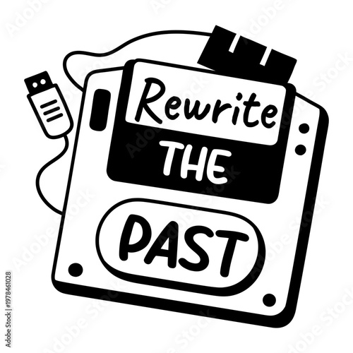 A glyph sticker of writing pad with rewrite the past lettering on it

