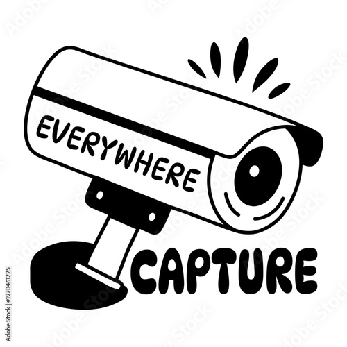 A glyph sticker of surveillance cam with capture everywhere typography

