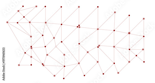 Complex red interconnected nodes and thin lines forming a web structure representing advanced information technology and digital networking.