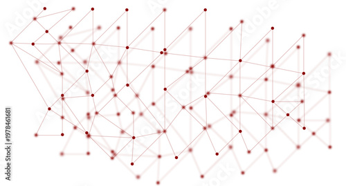 Complex red interconnected nodes and thin lines forming a web structure representing advanced information technology and digital networking.