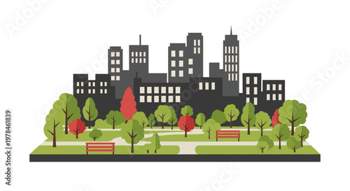 City Skyline with Park Green Space.