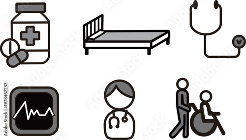 Simple Medical and Care Line Icon Set