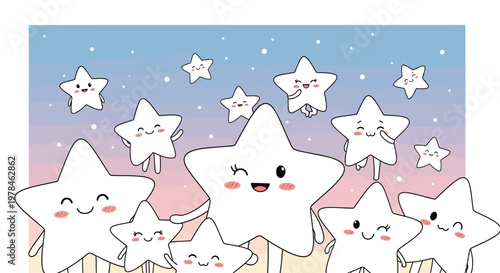 Cartoon stars with smiling faces.