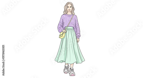 Woman Wearing Purple Sweater and Skirt.