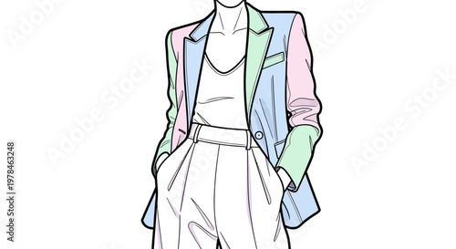 Woman Wearing Colorful Blazer Outfit.