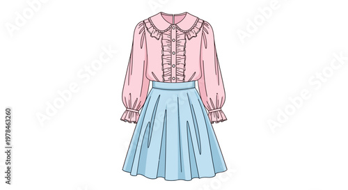 Pink Blouse and Blue Skirt Outfit.