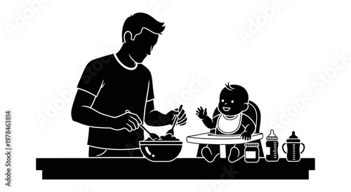 Father Feeding Little Baby Girl.