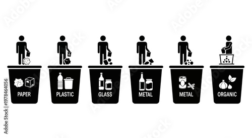 Recycling bins for different materials.