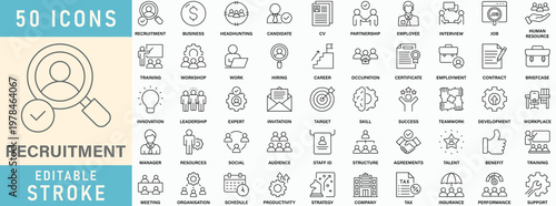 Recruitment line icon collection. Editable stroke. Vector illustration.