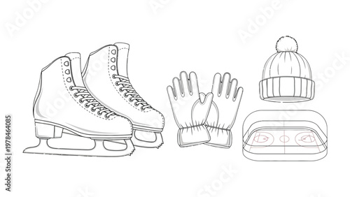 Winter Essentials: This illustration shows various winter accessories perfect for ice skating and cold weather activities.