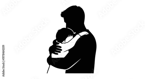 Man holding baby in arms.