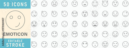 Emoticon line icon collection. Editable stroke. Vector illustration.