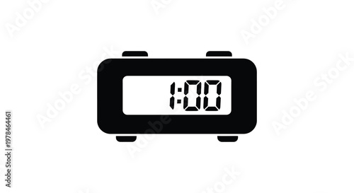 Simple digital alarm clock displaying one o clock a dark silhouette