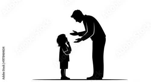 Man talking to little girl standing.