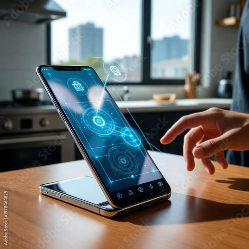 Hight technology Use at home and offices, mobile, laptop and screen in a futuristic way 