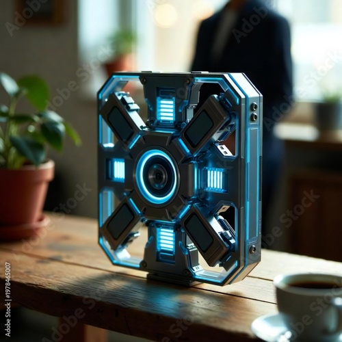 Hight technology Use at home and offices, mobile, laptop and screen in a futuristic way 