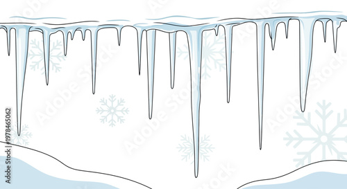 A close-up illustration of icicles hanging from a ledge with snowflakes in the background.