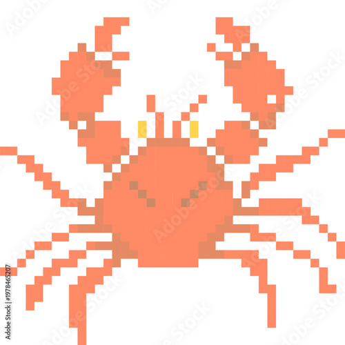 Pixel art crab made of orange color puzzle pieces in vector illustration design
