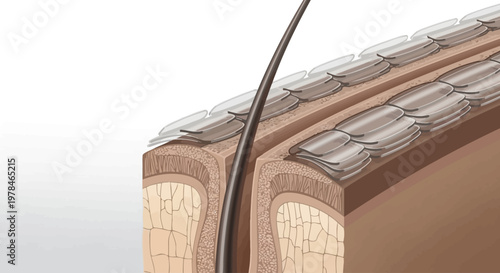 Cross-section illustration of human skin showing a hair follicle and its structure, including the epidermis and dermis layers.