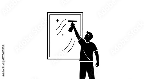 Man cleaning window with squeegee tool.