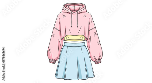 Pink Hoodie and Blue Skirt Outfit.