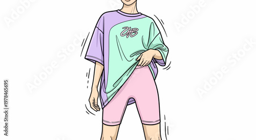 Woman Wearing Colorful Casual Clothing Outfit.