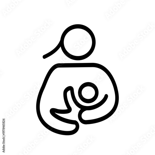 Woman breastfeeding her child icon, Breast feeding. Vector graphic, not Artificial Intelligence, logo illustration. Replaceable vector design.