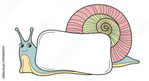 Colorful cartoon snail with shell.