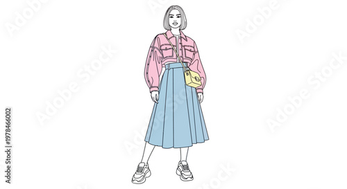 Woman Wearing Pink Jacket and Skirt.
