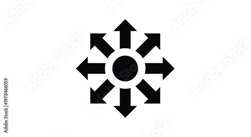 Fotografie A stark black symbol features eight arrows pointing outwards from a central blac
