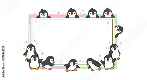 Penguins in a frame together.