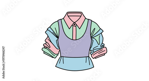 Colorful shirt with layered clothing.
