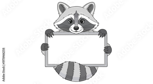 Raccoon Holding Blank Sign Board.