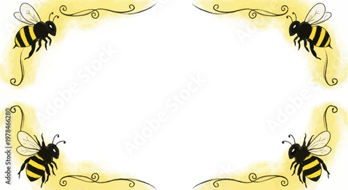 Four Yellow and Black Honey Bees.