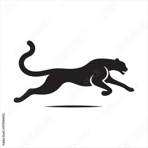 running cheetah vector silhouette line art logo design concept illustration idea