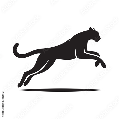 running cheetah vector silhouette line art logo design concept illustration idea