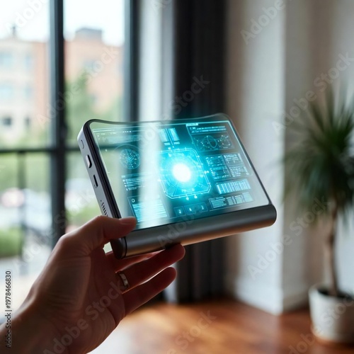 Hight technology Use at home and offices, mobile, laptop and screen in a futuristic way 