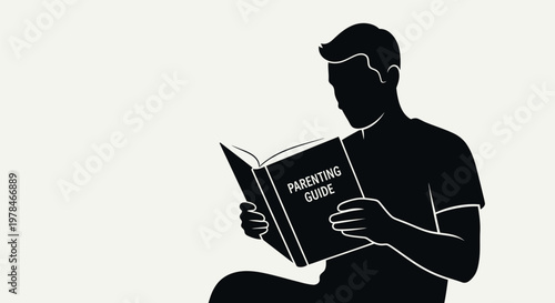 Man reading parenting guide book.