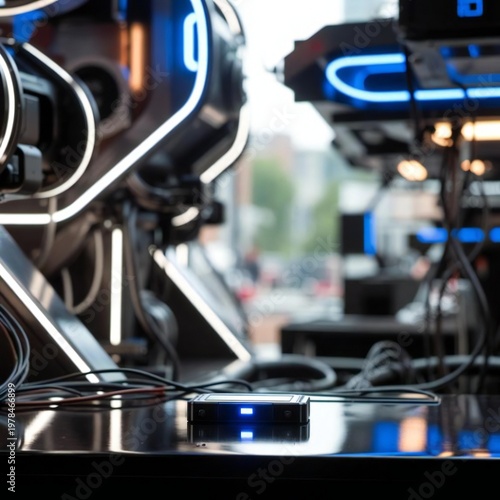 Hight technology Use at home and offices, mobile, laptop and screen in a futuristic way 