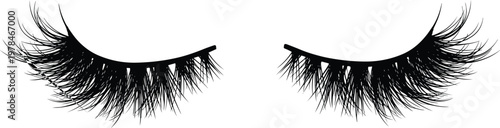 Black false eyelashes with long wispy strands on white background artificial eyelashes