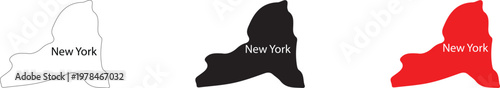 Vector graphic illustrations of New York state in different colors and designs