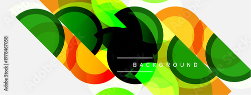 Abstract geometric pattern. Overlapping colorful semicircles create dynamic visual texture. Bright hues dominate composition.