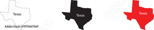 Texas state map in three different colors for design and illustration purposes